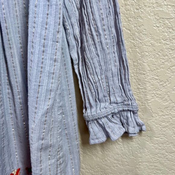 Peek Shiloh Floral Gray Embroidered Metallic Striped Long Sleeve Dress Girls 10 - Picture 12 of 16